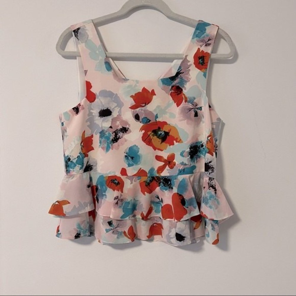 REBECCA TAYLOR Tiered Floral Print Silk Sleeveless Top in Size 6